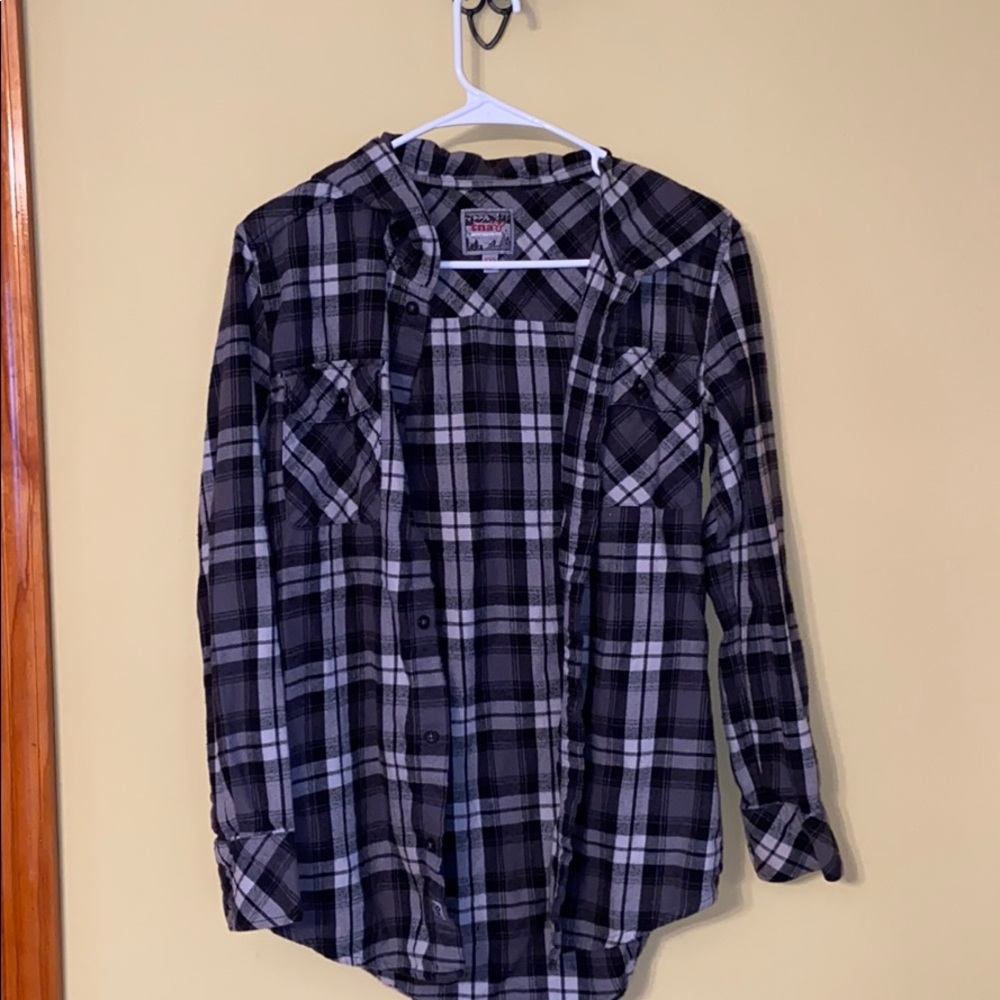 Boyfriend fit button down with hoodie